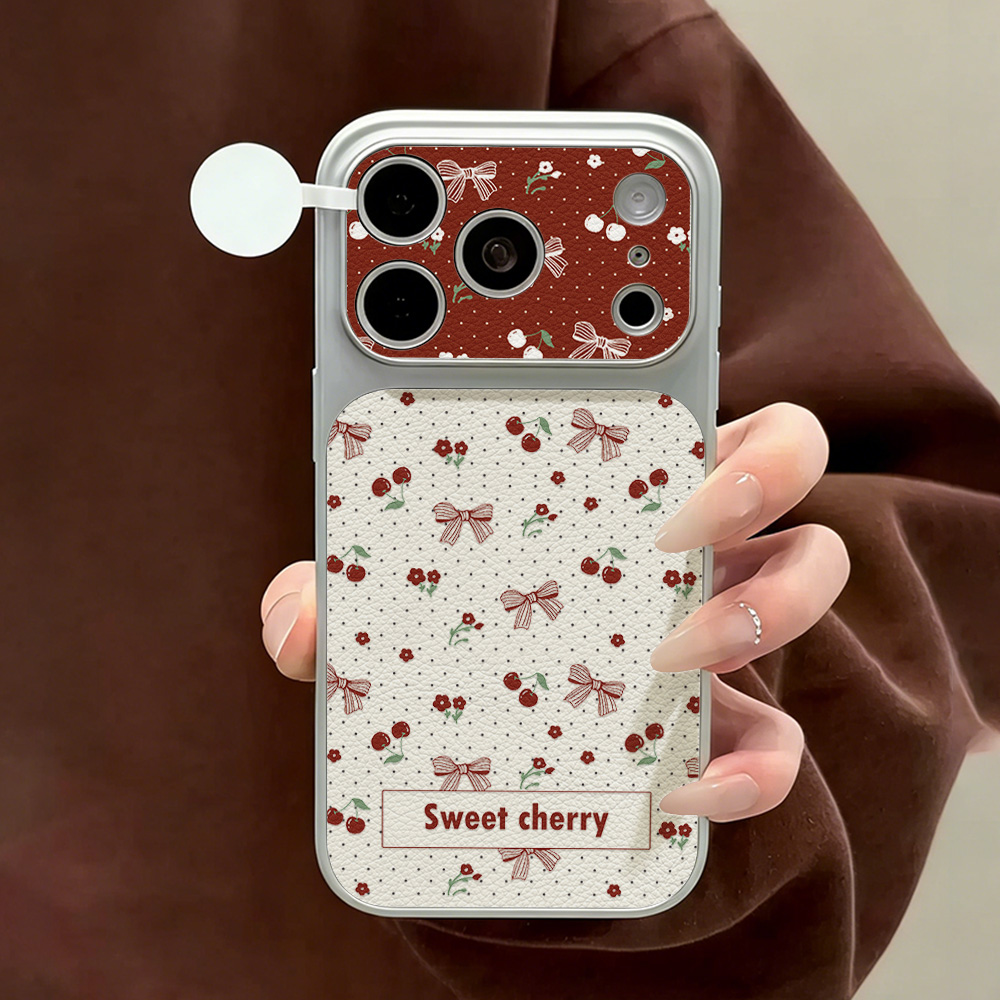 Phone Cases Cute - Sweet Cherry Bow Leather Phone Case