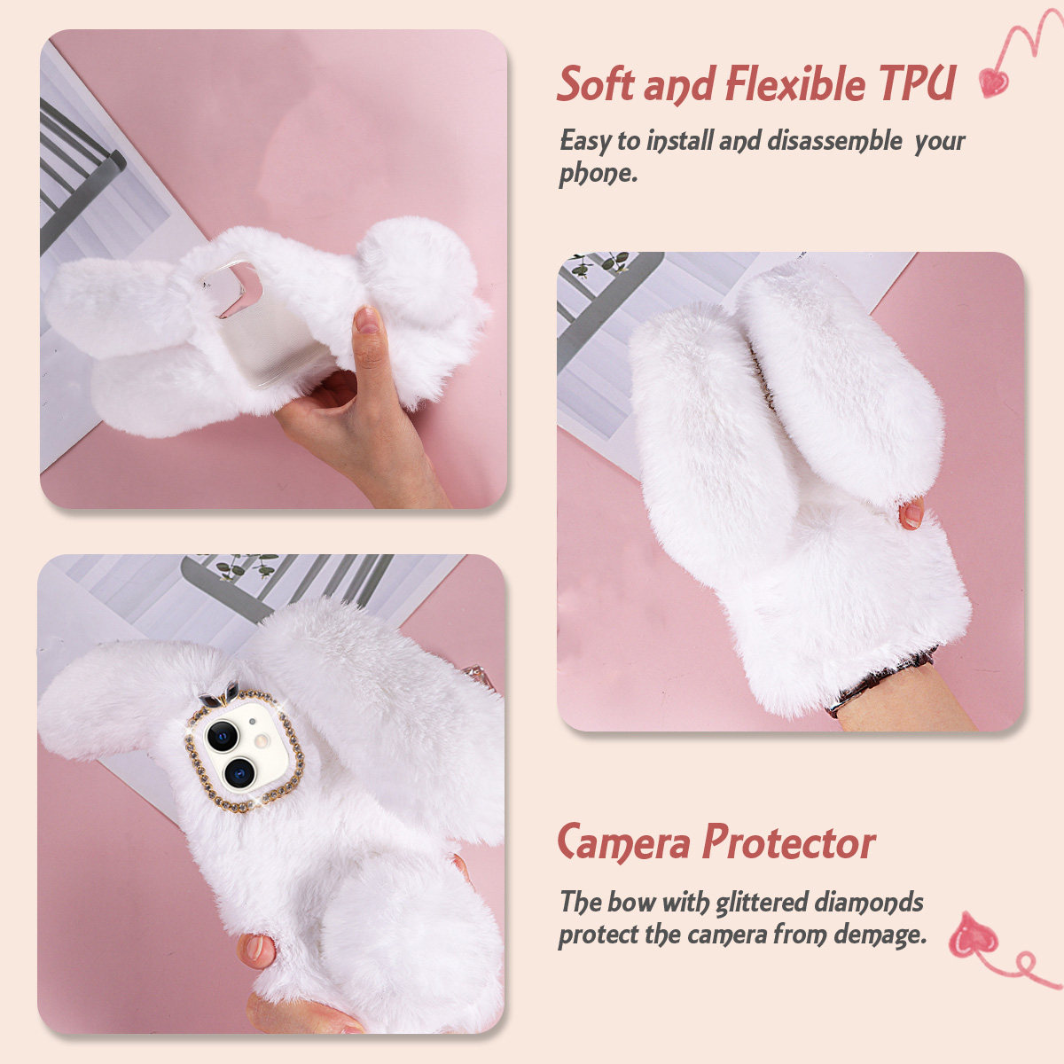 Phone Cases For Girls - White 6.1 Inch Adorable Rabbit Design