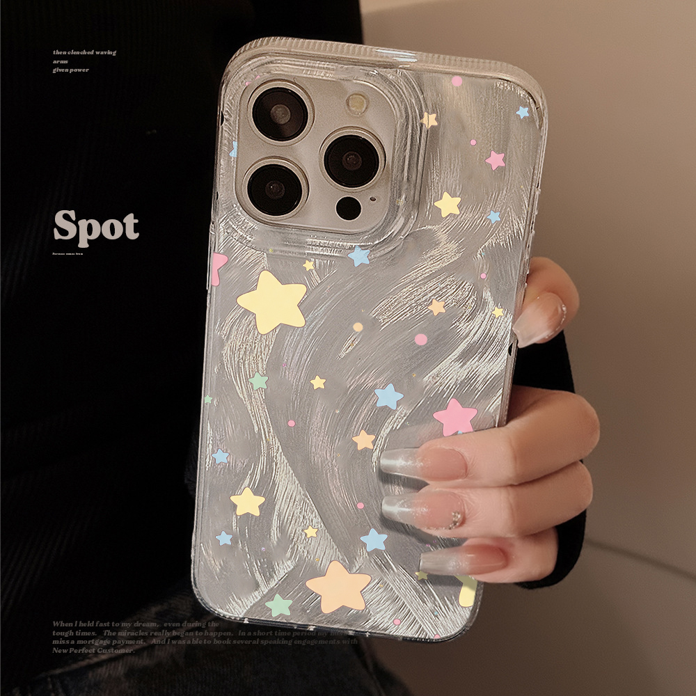 Phone Cases Iphone 14 - Colorful Macaron Stars Feather Yarn Phone