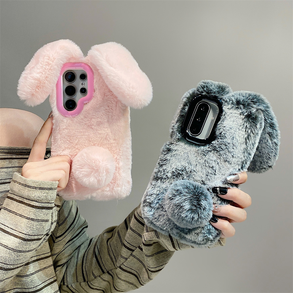 Phone Cases Cute - Cute Rabbit Ears Fluffy Stand Phone